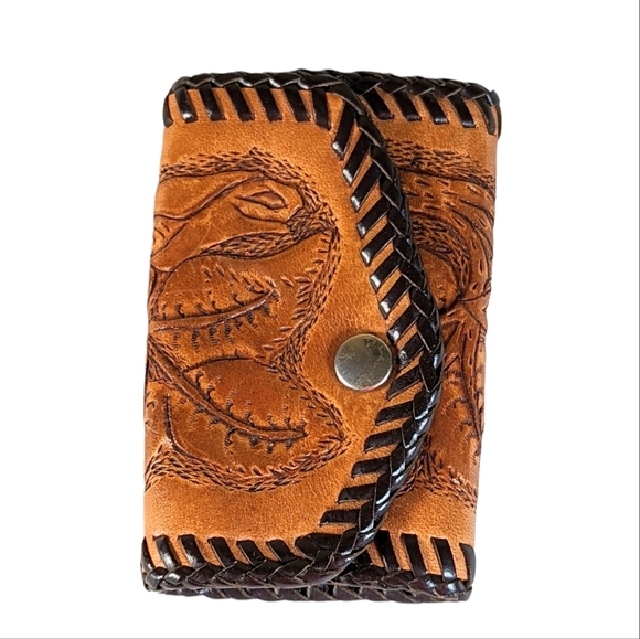 Hand Tooled Vintage Leather Western Key Clip Holder Rose And Whip Stitched - Picture 1 of 6